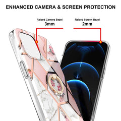 Electroplating Splicing Marble Flower Pattern TPU Shockproof Case with Rhinestone Ring Holder, For iPhone 13 mini, For iPhone 13, For iPhone 13 Pro, For iPhone 13 Pro Max, For iPhone 12 mini, For iPhone 12 / 12 Pro