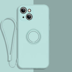 All-inclusive Liquid Silicone Phone Protective Case with Ring Holder & Lanyard, For iPhone 13 mini