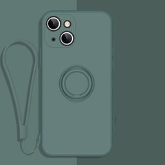 All-inclusive Liquid Silicone Phone Protective Case with Ring Holder & Lanyard, For iPhone 13 mini
