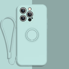 All-inclusive Liquid Silicone Phone Protective Case with Ring Holder & Lanyard, For iPhone 13 Pro