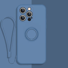 All-inclusive Liquid Silicone Phone Protective Case with Ring Holder & Lanyard, For iPhone 13 Pro