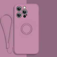 All-inclusive Liquid Silicone Phone Protective Case with Ring Holder & Lanyard, For iPhone 13 Pro Max