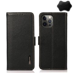KHAZNEH Side-Magnetic Litchi Genuine Leather RFID Case, For iPhone 12 Pro Max, For iPhone 11, For iPhone 11 Pro, For iPhone 11 Pro Max