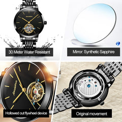 JIN SHI DUN 8812 Women Simple Hollowed Waterproof Automatic Mechanical Watch