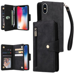 Rivet Buckle 9 Cards Three Fold Leather Phone Case, For iPhone X/XS, For iPhone XR, For iPhone XS Max, For iPhone 11 Pro Max