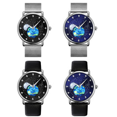 SKMEI 9283 Stainless Steel Buckle Glass Mirror Waterproof Quartz Watch, Steel Belt, Leather Belt