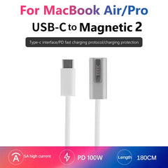 100W 5 Pin MagSafe 1 (L-shaped) to USB-C / Type-C PD Charging Cable, Cable Length: 1.8m, MagSafe 1 (L-shaped)