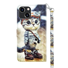 3D Painted Leather Phone Case, For iPhone 14, For iPhone 14 Plus, For iPhone 14 Pro