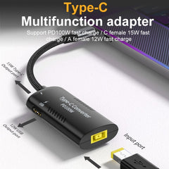 + Type-C + USB Female to Type-C Multifunction Apapter, DC5521 / 5525, DC7406, DC7909, Square Port