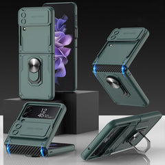 GKK Carbon Brazing Pattern Shockproof Armor PC Phone Case with Ring Holder, For Samsung Galaxy Z Flip4