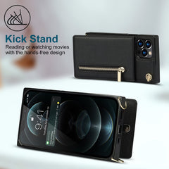 Cross-body Zipper Square Phone Case with Holder, For iPhone 14, For iPhone 14 Plus, For iPhone 14 Pro, For iPhone 14 Pro Max