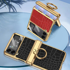 GKK Integrated Plating + Leather Flip Phone Case, For Samsung Galaxy Z Flip4