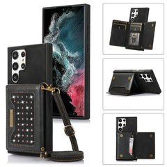 Three-fold RFID Leather Phone Case with Lanyard, For Samsung Galaxy S22 Ultra, For iPhone 12 Pro