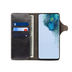 Denior Oil Wax Cowhide Magnetic Button Genuine Leather Case, For Samsung Galaxy S20+, For Samsung Galaxy S20 Ultra, For Samsung Galaxy Note20, For Samsung Galaxy Note20 Ultra, For Samsung Galaxy S21 5G, For Samsung Galaxy S21+ 5G