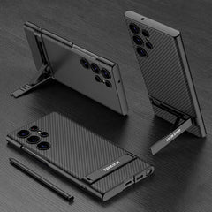 GKK Triumph Ultra-Thin Plain Leather Phone Case with Holder, For Samsung Galaxy S23 Ultra 5G