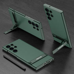 GKK Triumph Ultra-Thin Plain Leather Phone Case with Holder, For Samsung Galaxy S23 Ultra 5G