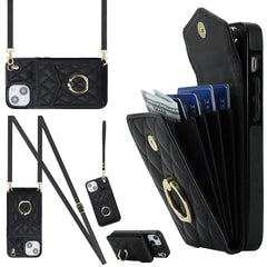 Rhombic Texture Card Bag Phone Case with Long Lanyard, For iPhone 13, For iPhone 12 / 12 Pro, For iPhone 12 Pro Max