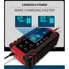 ANHTCzyx 12V 8A / 24V 4A Automobile Battery Charger Motorcycle Battery Repair Type AGM, US Plug (Red), EU Plug (Red), UK Plug (Red), AU Plug (Red)