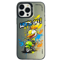 Double Layer Color Silver Series Animal Oil Painting Phone Case, For iPhone 13 Pro