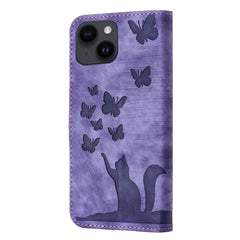Butterfly Cat Embossing Flip Leather Phone Case, For iPhone 14 Plus, For iPhone 14, For iPhone 14 Pro, For iPhone 14 Pro Max