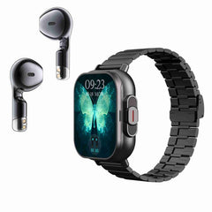D8 2.01 inch 2 in 1 Bluetooth Earphone Steel Band Smart Watch, Support Health Monitoring / NFC, Steel Band (Black), Steel Band (Silver)