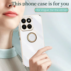 XINLI Straight 6D Plating Gold Edge TPU Shockproof Case with Ring Holder, For Honor Play 60 Plus, For Honor X6b, For Honor 200