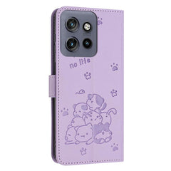 Embossed Kitten Phone Leather Case with Lanyard, For Motorola Moto G17 / G17 Power 4G, For Motorola Moto G67 / G77 5G, For Motorola Edge 70 Fusion 5G, For Motorola Moto G67 Power / G57 Power