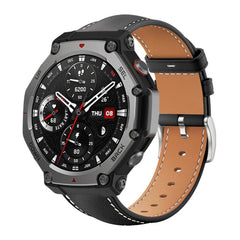 xDfind Flat Head Black Shark Fine Grain Leather Watch Band, For Amazfit T-Rex 3 22mm