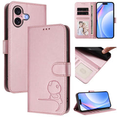 Litter Panda Embossing RFID Leather Phone Case with Lanyard, For iPhone 16, For iPhone 15 Pro Max, For iPhone 15 Pro, For iPhone 15 Plus