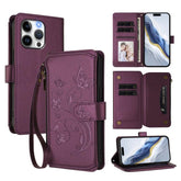Butterfly Love Flower Multi-card Zipper Wallet Leather Phone Case, For iPhone 15 Pro Max, For iPhone 15 Pro, For iPhone 15 Plus