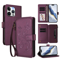 Butterfly Love Flower Multi-card Zipper Wallet Leather Phone Case, For iPhone 15 Pro Max, For iPhone 15 Pro, For iPhone 15 Plus