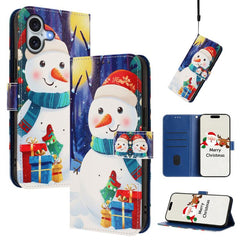 Christmas Series Buckle Leather Phone Case with Hand Strap, For iPhone 16, For iPhone 15 Pro Max, For iPhone 15 Pro, For iPhone 15 Plus