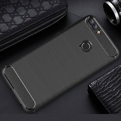 For Huawei P smart / Enjoy 7S Brushed Texture Carbon Fiber Shockproof TPU Protective Back Case, For Huawei P smart / Enjoy 7S
