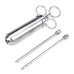60ml Stainless Steel Syringe Dual Needles Condiment Turkey Meat Injector Cooking Tools, Stainless Steel Marinade Injector