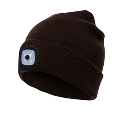 Unisex Warm Winter Polyacrylonitrile Knit Hat Adult Head Cap with 4 LED Lights, USB Type