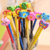 10pcs Creative Stationery Cartoon Animals Series Wooden HB Pencil with Eraser Children Pencils For Kids School Office Supply, Random Color Delivery, HB Pencil with Eraser