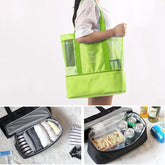 Portable Double Layer Mesh Sport Duffel Beach Picnic Shoulder Storage Bag Handbag, Double Layer Handbag(Green), Double Layer Handbag(Blue)