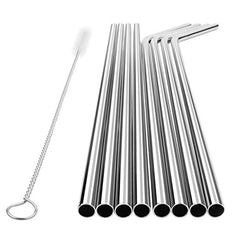 5pcs Reusable Stainless Steel Straight Drinking Straw + Cleaner Brush Set Kit, 215*6mm, 215*6mm (Straight)