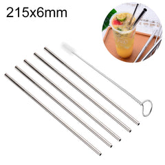 5pcs Reusable Stainless Steel Straight Drinking Straw + Cleaner Brush Set Kit, 215*6mm, 215*6mm (Straight)