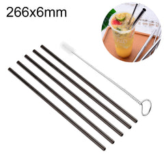 5pcs Reusable Stainless Steel Straight Drinking Straw + Cleaner Brush Set Kit, 266*6mm, 266*6mm (Straight)