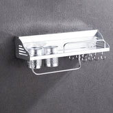 50cm 2 Cups 8 Hooks Multi-function Kitchen Punching Wall-mounted Plastic Edge Condiment Storage Rack, 50cm Punching Plastic Edge