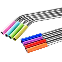 8pcs Reusable Silicone Tips Stainless Steel Drinking Straws + 2pcs Cleaner Brushes Set Kit with Cashmere Bag, 215*6mm, 215*6mm