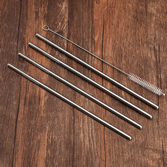 4 PCS Reusable Stainless Steel Drinking Straws + 1 x Cleaner Brush Set Kit, Straight
