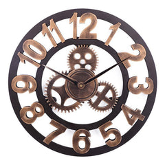Retro Wooden Round Single-sided Gear Clock Arabic Number Wall Clock, Diameter: 70cm, Number 70cm