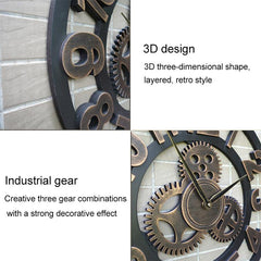 Retro Wooden Round Single-sided Gear Clock Arabic Number Wall Clock, Diameter: 70cm, Number 70cm