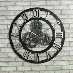 Originality American Industrial Style Wood Vintage Old Gear Wall Clock, Diameter: 50cm, Rome Number 50cm, Rome Number 50cm