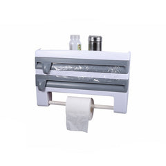 Kitchen Wall Mounted Cling Film Holder Wrap Storage Rack Hanger Rack Cutting Device, Size: 39 x 10 x 24cm, Grey