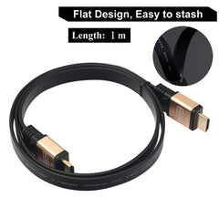 1m HDMI 2.0 (4K) 30AWG High Speed 18Gbps Gold Plated Connectors HDMI Male to HDMI Male Flat Cable, Length: 1m