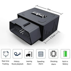 Eliteridegear OBD II GPS tracker with 16-pin OBD plug, car GSM, and GPS locator, compatible with iOS and Android apps.