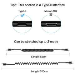 HAWEEL 2m 5A USB-C / Type-C to USB-C / Type-C Retractable Coiled PD Fast Charging Cable, 2m 5A Type-C